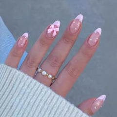 LY LANYOS Bow Butterfly nails with pink French design for a chic at-home manicure