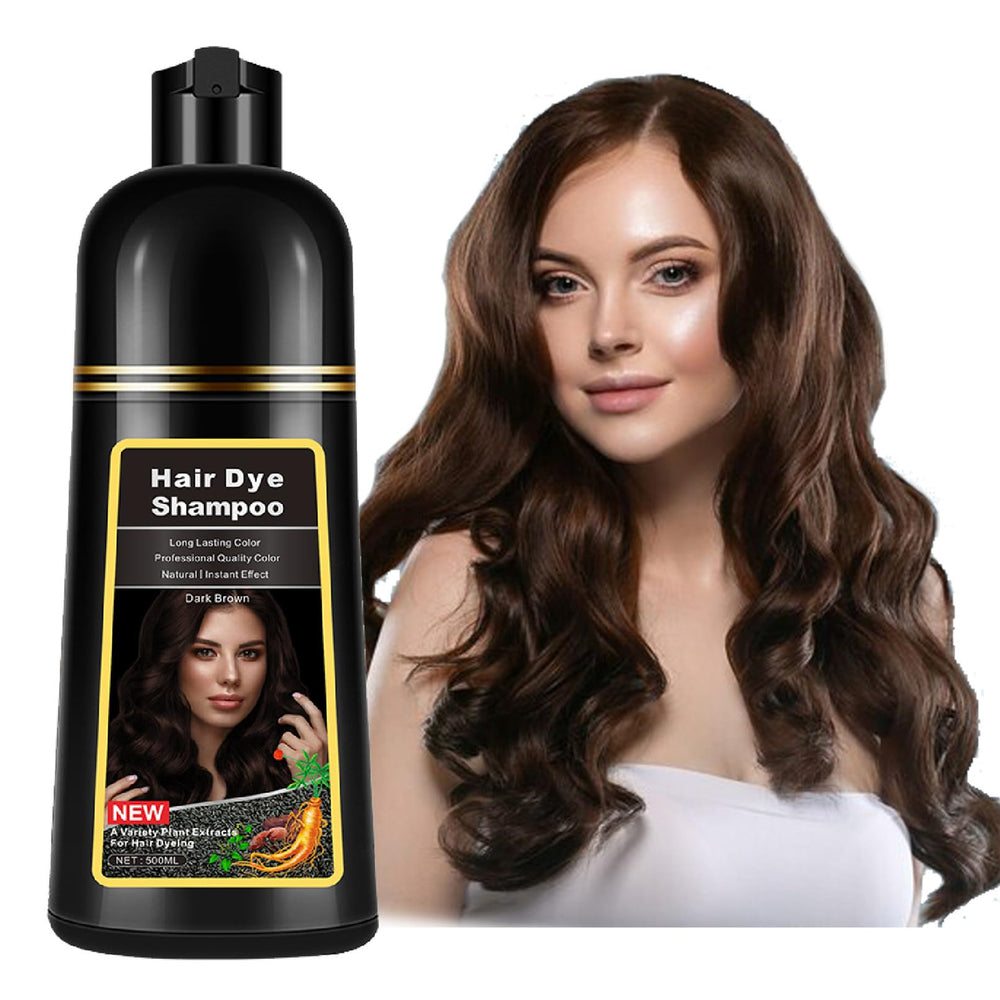 Lymznus Instant Dark Brown Dye Shampoo bottle pour for quick gray coverage