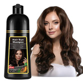 Lymznus Instant Dark Brown Dye Shampoo bottle pour for quick gray coverage
