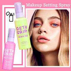 LZYLLS matte setting spray bottle close-up, showing oil control for a matte finish.