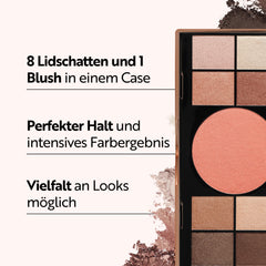 Open palette with eight harmonious shades for cohesive makeup looks