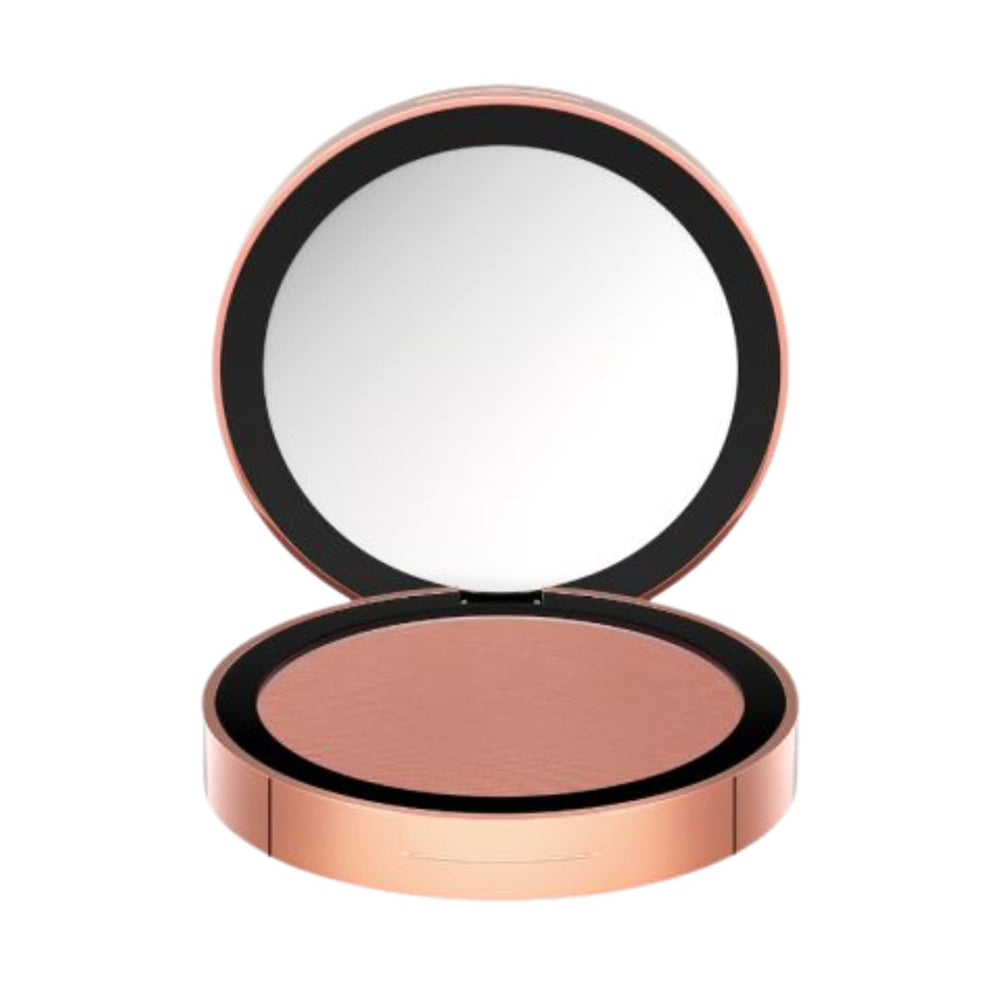 M. Asam Magic Finish Satin Blush Desert Bloom compact closeup for a radiant, sun-kissed glow.