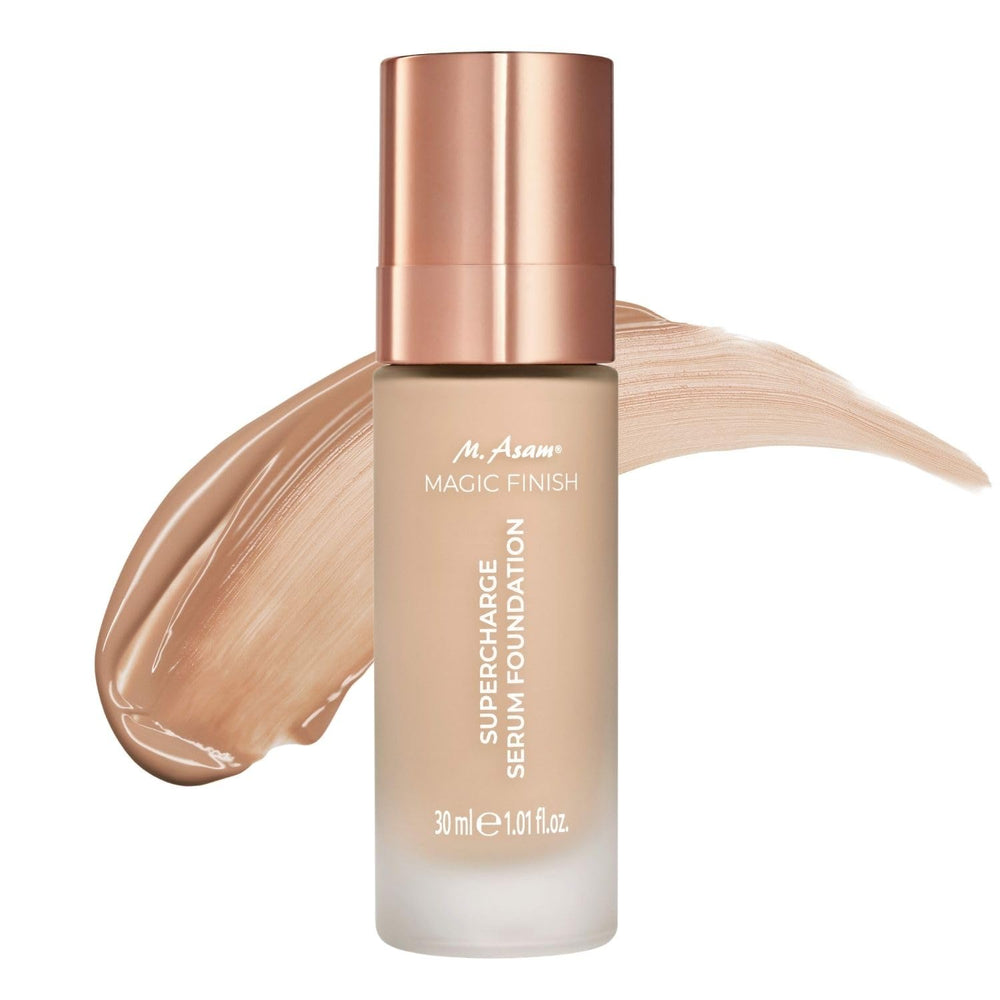 M. Asam Magic Finish serum foundation bottle shows hydrating, skin-perfecting formula.