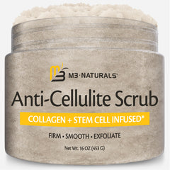 M3 Naturals anti-cellulite scrub jar for smoother, more even-looking skin