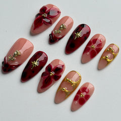 MABKJLF 3D red floral detail nails for chic wear