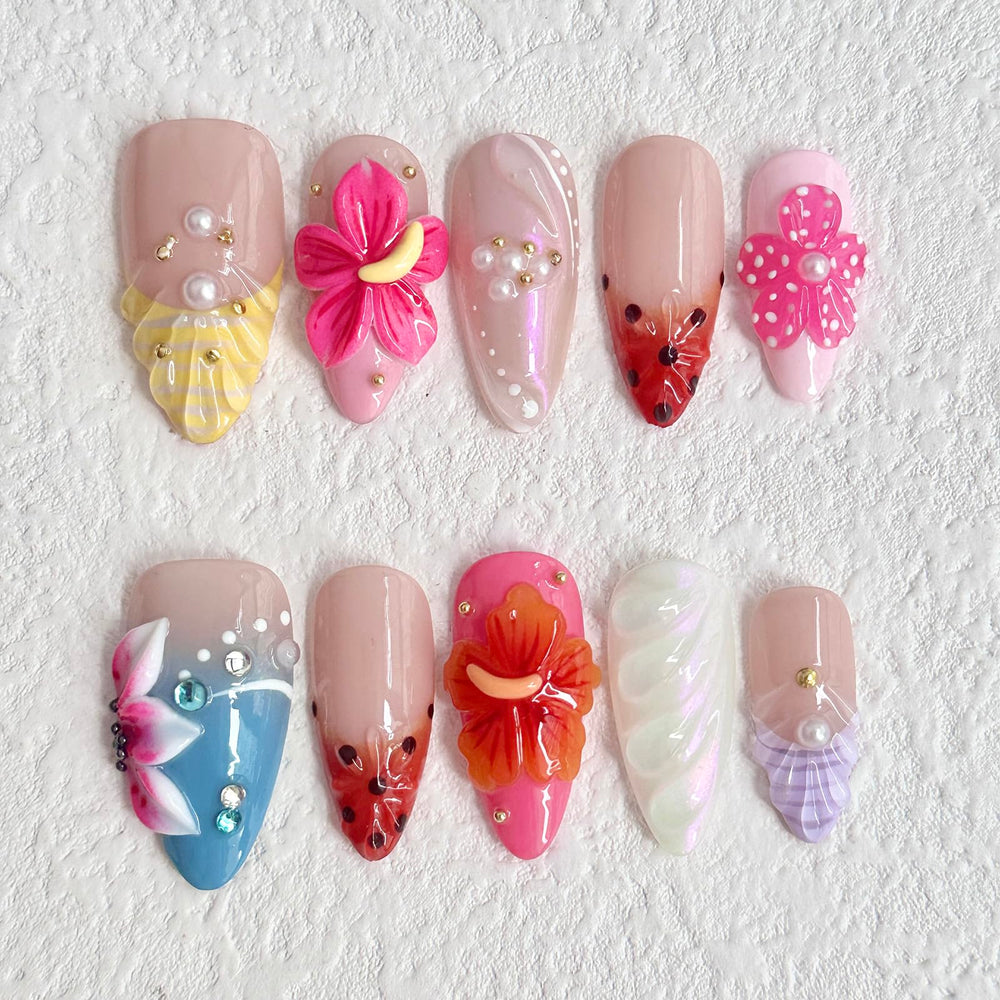 MABKJLF luxury press-on nails almond shape with flower design for at-home salon look