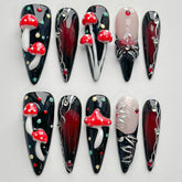 MABKJLF luxury press-on nails long stiletto with mushroom design for at-home salon vibe