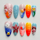 MABKJLF luxury press-on nails with medium almond shape featuring mushroom floral designs for stylish at-home manicure.