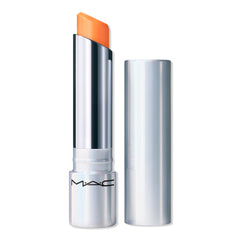 MAC Glow Play Tendertalk Lip Balm Oops swatch shows light yellow shade with hydration.