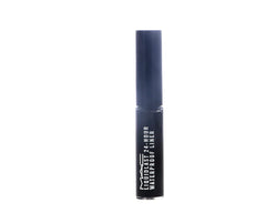 MAC Liquidlast Point Black swatch on skin shows bold black color.