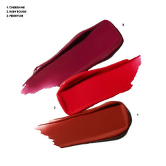 MAC Mini Lustreglass Premiyum lipstick shows vibrant red on the go.