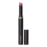 MAC Powder Kiss Velvet Blur Slim Lipstick Wild Sumac application for bold, long-wearing color.