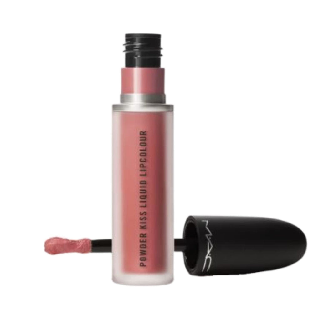 MAC Powder Kiss Liquid Lipcolour 996 Date-Maker outer view shows a warm nude shade with long-lasting wear.