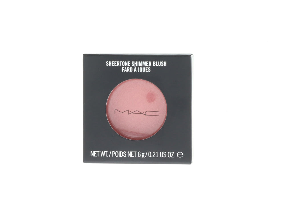 MAC Sheertone Shimmer Blush Peachykeen compact shows sheer glow for everyday warmth.