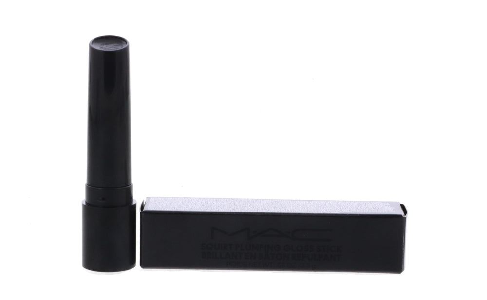 MAC Squirt Plumping Gloss Stick 14 Jet swatch reveals juicy glassy lip shade.