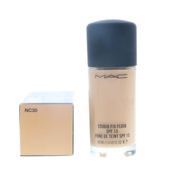 MAC Studio Fix NC30 swatches show natural golden undertone for even tone.