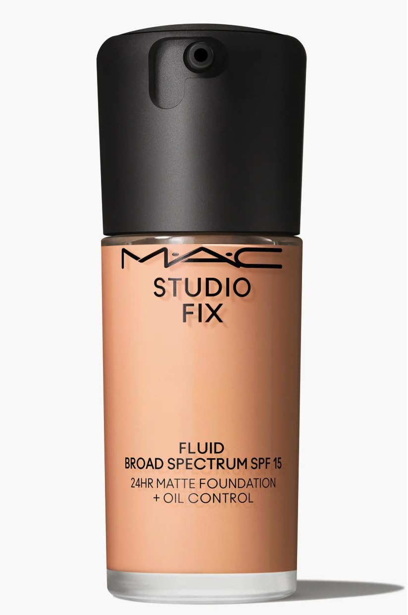 MAC Studio Fix Fluid SPF 15 bottle front shows oil-control and natural matte finish