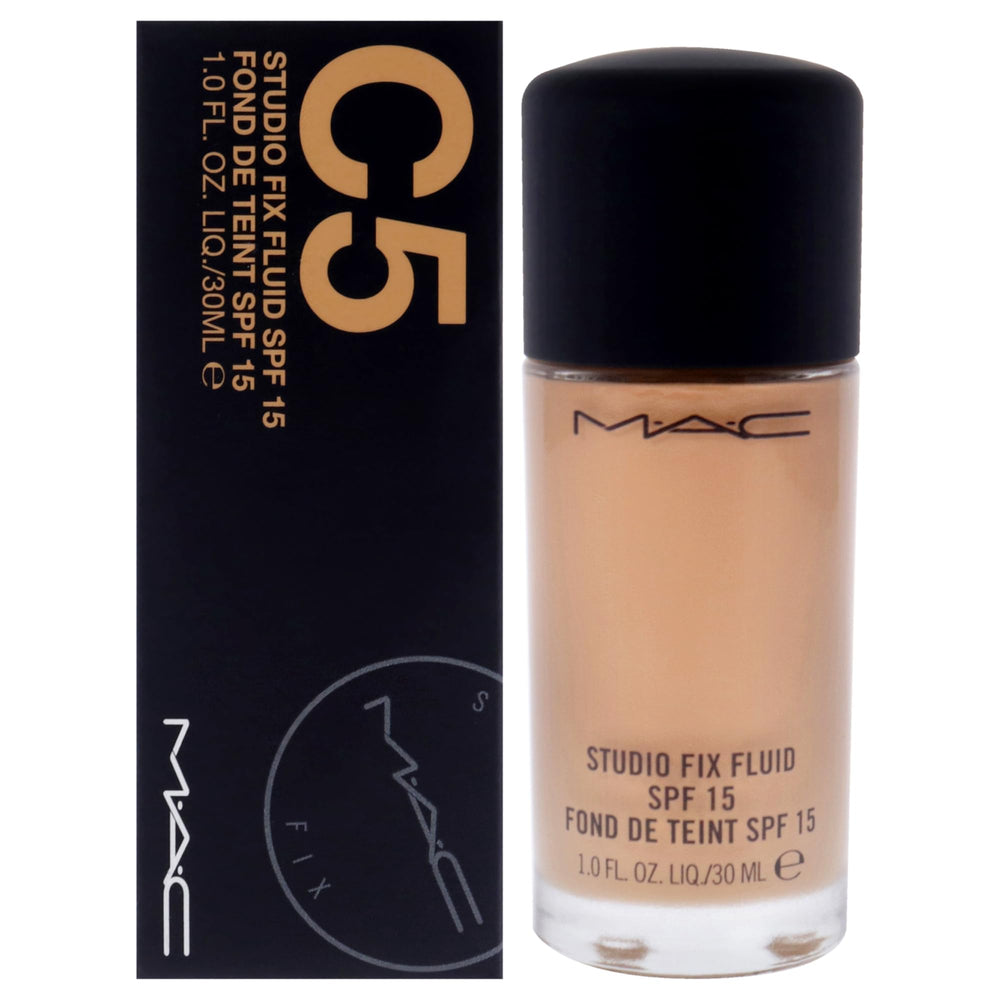 MAC Studio Fix Fluid SPF 15 bottle with matte finish for all-day wear.