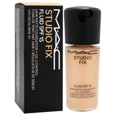 MAC Studio Fix Fluid SPF15 pump dispenser demonstrates easy, even blending across the skin