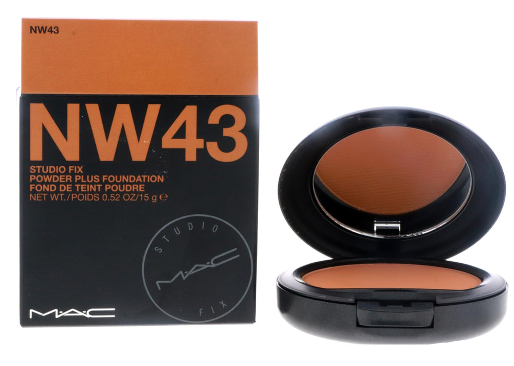 MAC Studio Fix Powder Foundation NW43 compact front view for full-coverage matte finish.