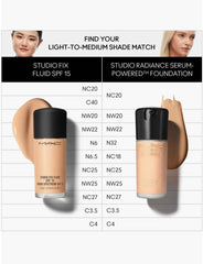 Close-up of MAC Radiance Foundation NW20 texture with dewy glow.