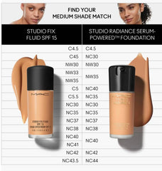 MAC Studio Radiance Foundation swatch demonstrates transfer resistance and long wear