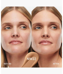 Mac Studio Radiance foundation wear test showing buildable coverage
