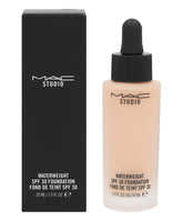 MAC Studio Waterweight SPF 30 Foundation NC20 bottle closeup showing hydrated coverage