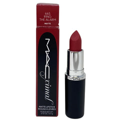 MACximal Matte Lipstick 665 Ring The Alarm swatch shows rich pigment and silky-matte finish.