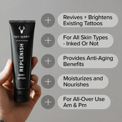 Close-up of Mad Rabbit Replenish texture shows smooth, non-greasy skin feel.