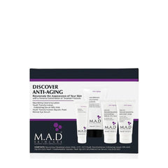 M.A.D Skincare travel system box featuring four age-minimizing products for on-the-go skincare.