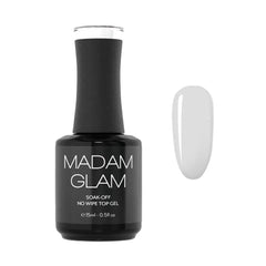 Madam Glam No Wipe Top Coat bottle close-up showing glassy shine