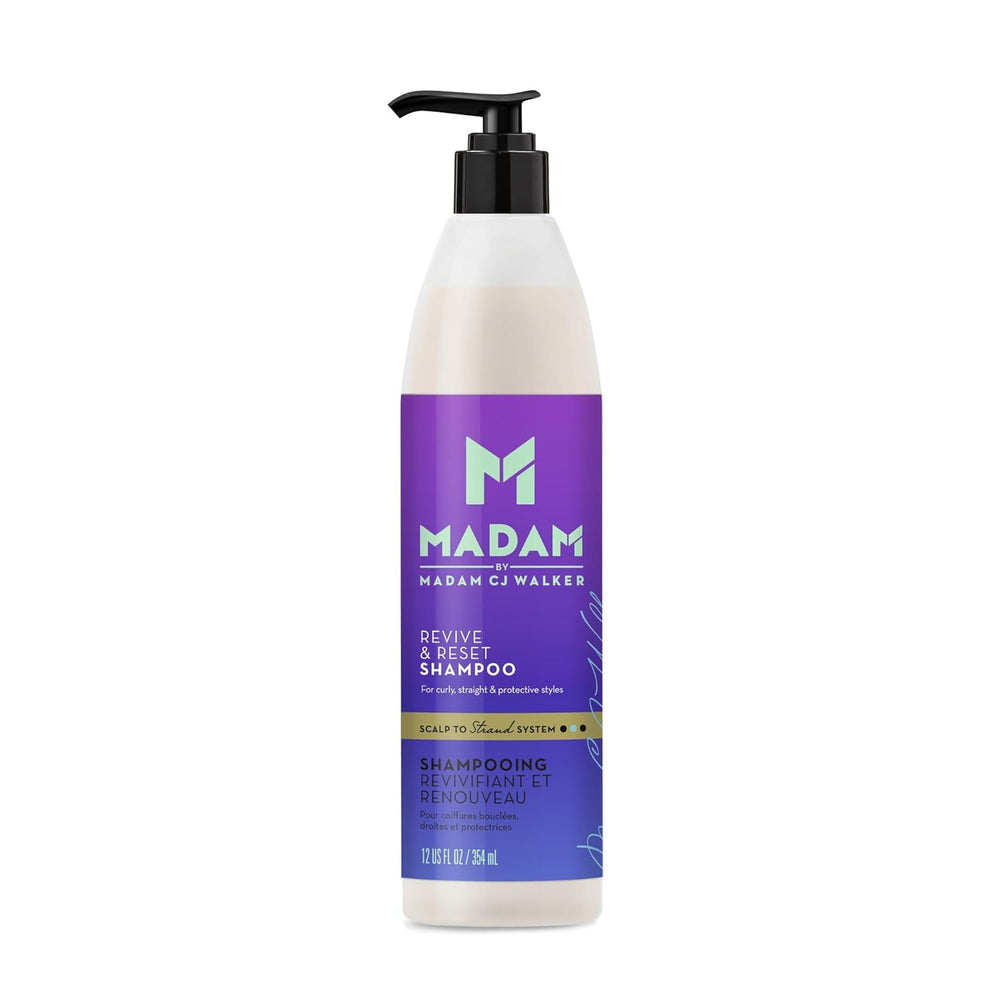 MADAM Revive & Reset shampoo bottle front view highlighting a sulfate-free cleansing routine