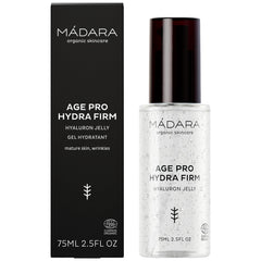 MADARA Age Pro Hydra Firm Hyaluron Jelly 75ml jar showing oil-free hydration for mature skin