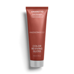 Madison Reed Color Reviving Gloss Amaretto bottle highlighting bronze brunette tones for warmth.