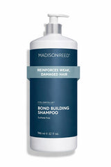 Madison Reed ColorSolve Bond Building Shampoo bottle, highlighting color-safe cleansing for damaged hair.