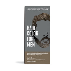 Madison Reed Mr. Hair Color Light Brown packaging shows kit contents for two applications.