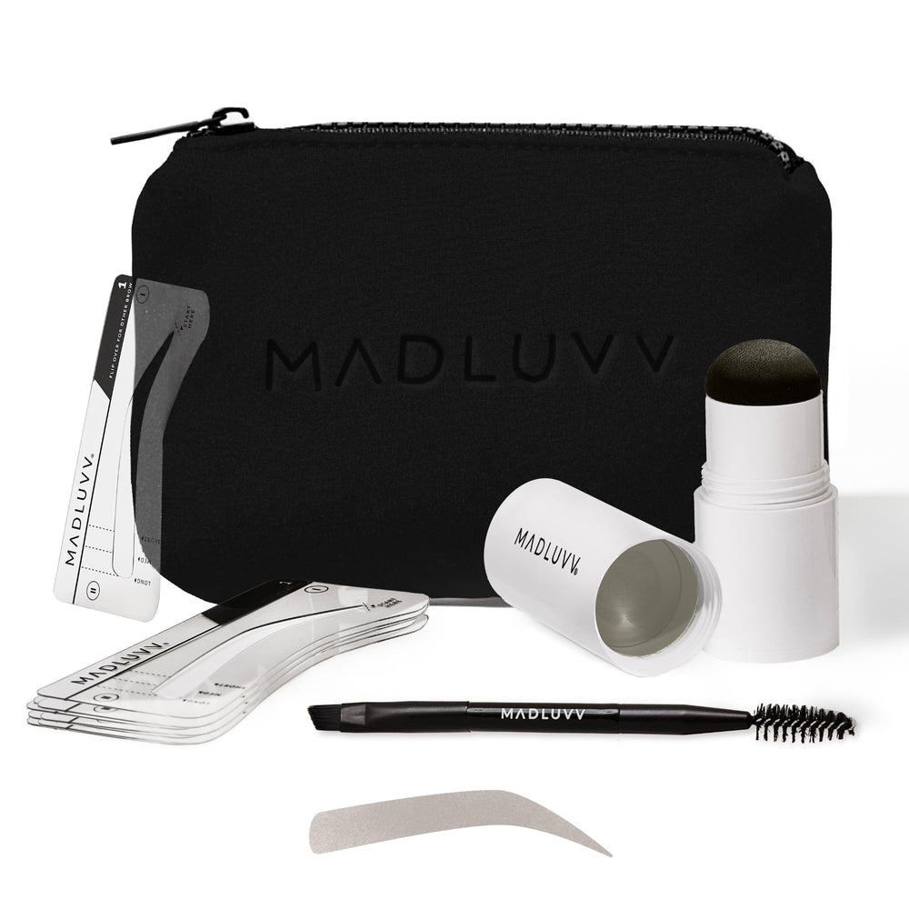 MADLUVV Brow Stamp Kit with nine stencils for versatile brow shapes and precision.