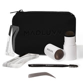 MADLUVV Brow Stamp Kit setup shows organized tools for fast brow shaping.