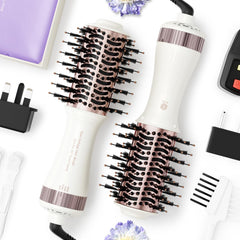 Madremía Travel Dual Voltage Hair Dryer Brush in its compact case for world travel
