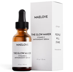 MAELOVE Glow Maker serum bottle promoting brightening and hydration for daily use.