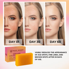 Magic Women Kojic Acid Soap close-up with natural ingredients for gentle care.
