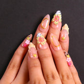MAGLFELL spring press on nails almond 3D design, durable and reusable for salon-like results.