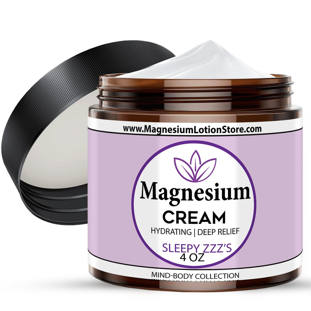 Magnesium Cream Sleepy Zzz's bottle shown for calming nighttime use.