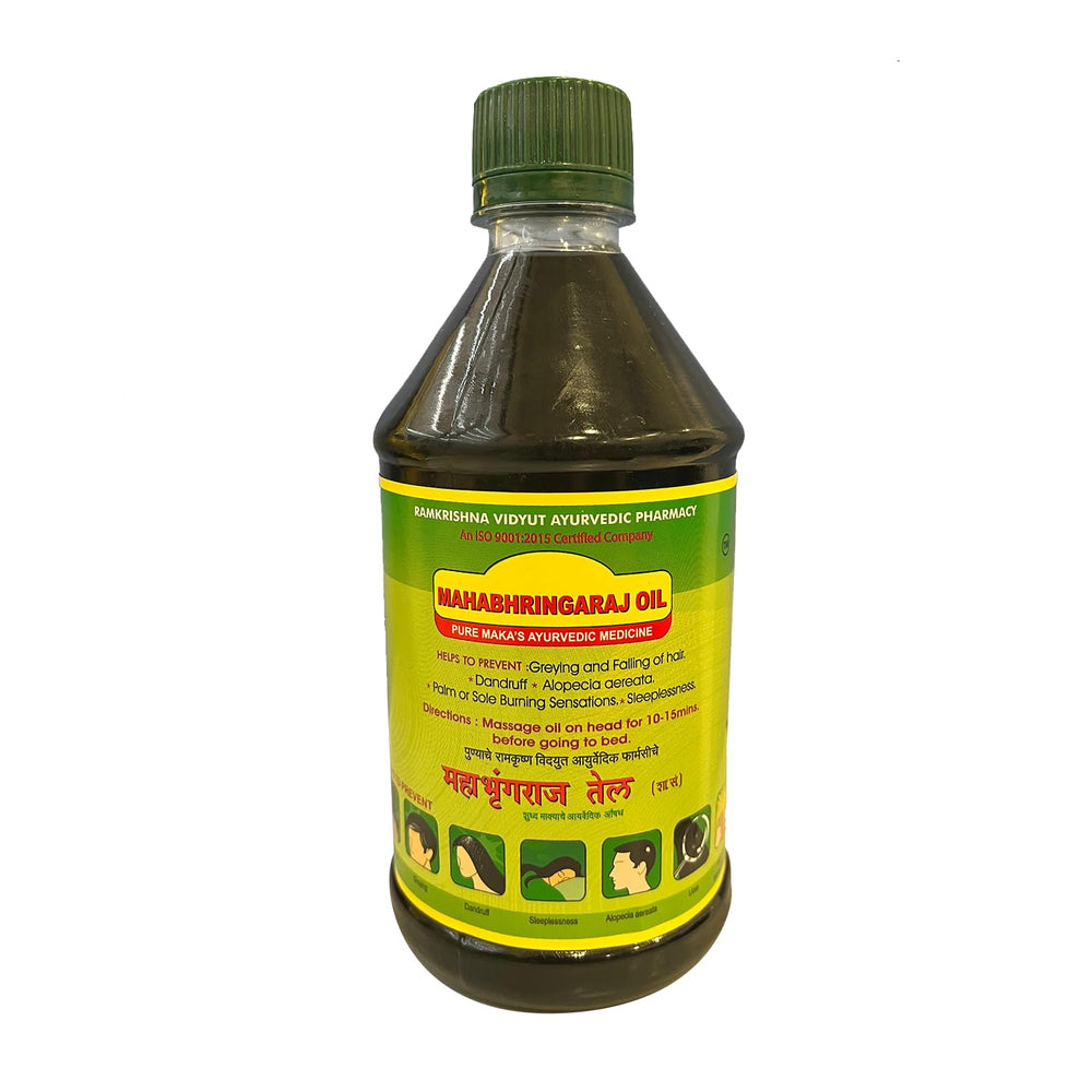 Mahabhringaraj Oil bottle pour enables easy daily application for scalp care.