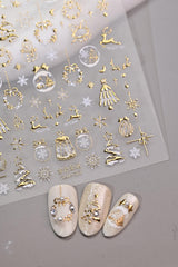 Maigitur 5D embossed Christmas nail sticker with gold snowflake for winter sparkle