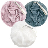 MainBasics Airy Blossom loofah set shown as triple-pack for gentle exfoliation