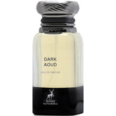 Maison Alhambra Dark Aoud bottle front shows a bold unisex scent for evening wear.