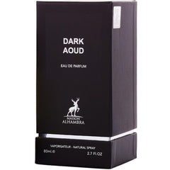 Maison Alhambra Dark Aoud packaging box communicates luxury gifting appeal.