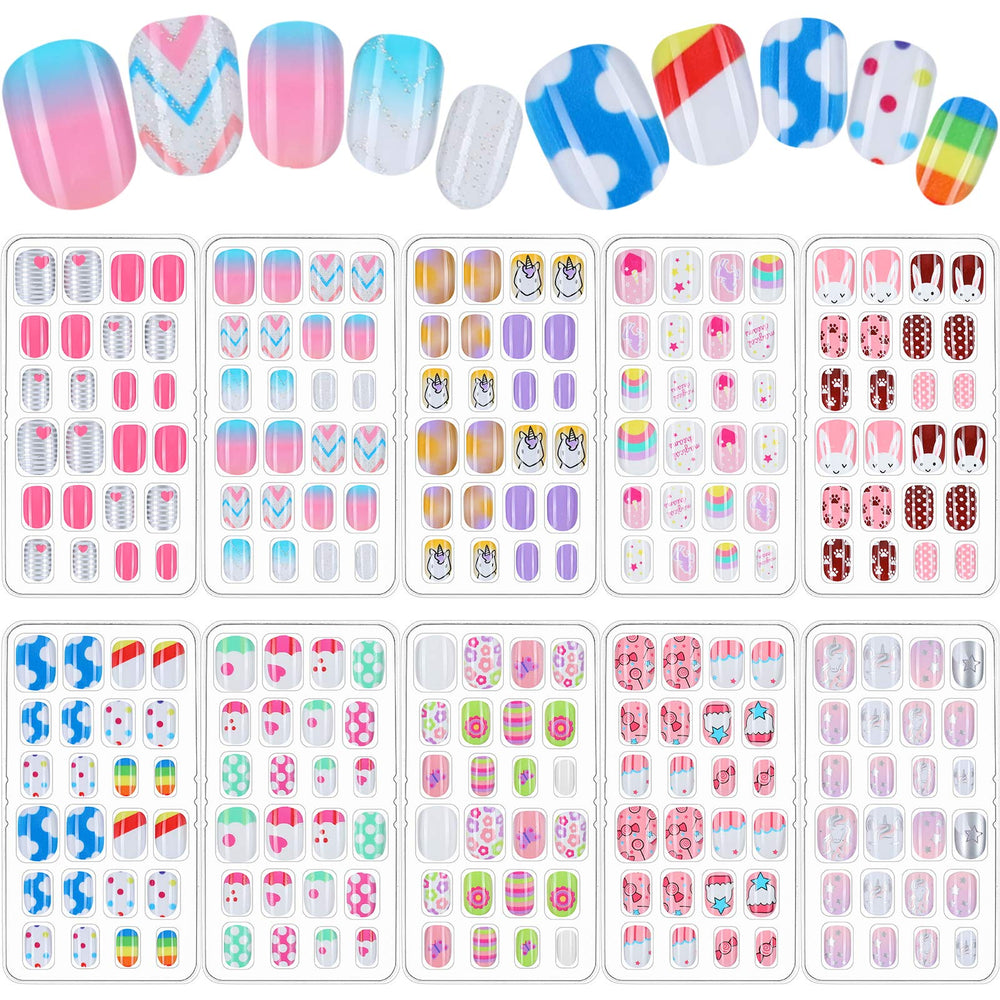 Maitys 240 Pcs children nails with unicorn patterns for playful nail art at home.